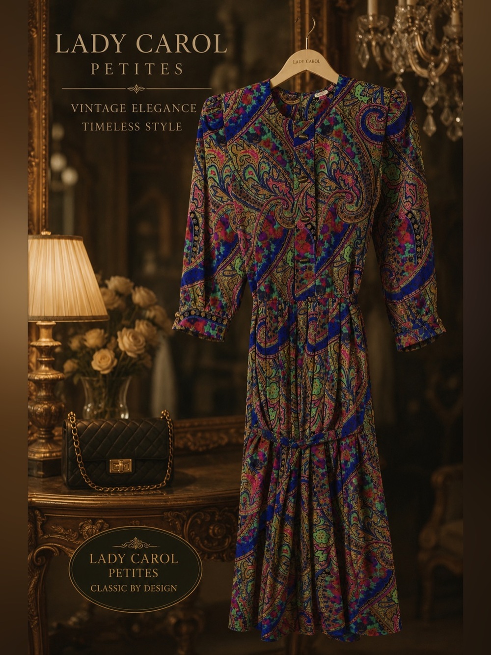 Lady Carol Petites | Vtg-Inspired Multicolor Paisley Dress